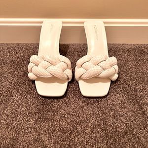 White BCBGeneration thick braided heels